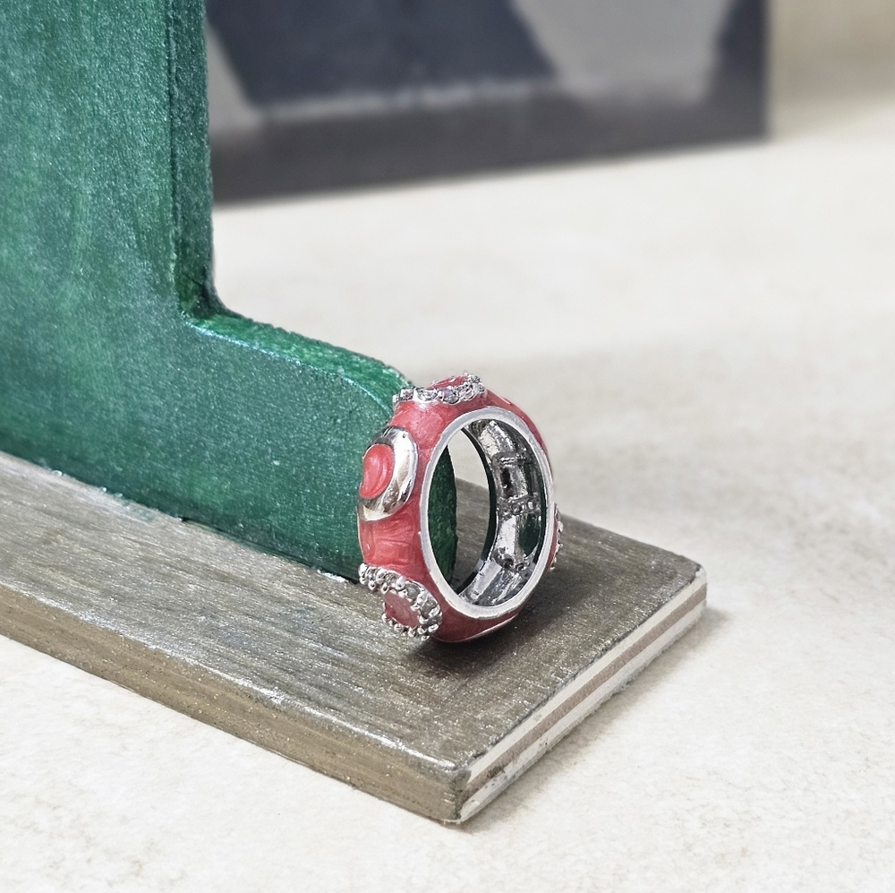 Rhodium Plated Silver & Coral Fashion Ring- NWOT - Picture 3 of 6